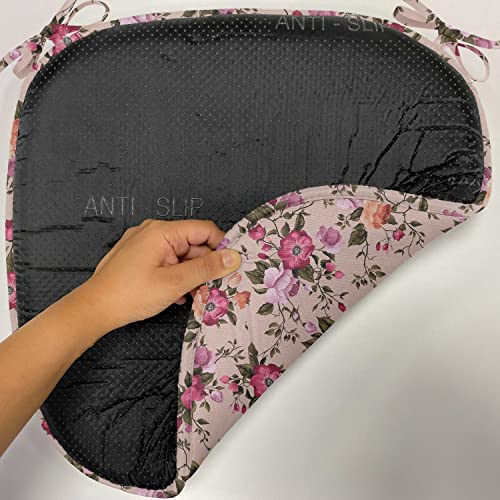 Ambesonne Flower Chair Seating Cushion Set of 6, Floral Pattern with Roses Twig Warm Colors Flower Arrangement Bouquets, Seat Pads for Office with Anti-Slip Backing, 16"x16", Green Pink