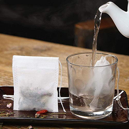 100 Pcs Disposable Tea Filter Bags Empty Cotton Drawstring Seal Filter Tea Bags for Loose Leaf Teal（3.54 x 2.75 inch）