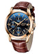 LIGE Men's Watches Elegant Luxury Analog Quartz 3ATM Waterproof Chronograph Watch for Male Fashion Casual Brown Leather Round Blue Dial Calendar Business Gents Dress Wristwatch