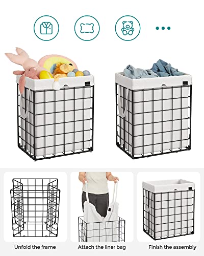 SONGMICS Laundry Hamper, 23.8 Gal (90L) Laundry Basket, Collapsible Clothes Hamper, Removable and Washable Liner, Metal Wire Frame, for Bedroom Bathroom, Black and White ULCB190W01