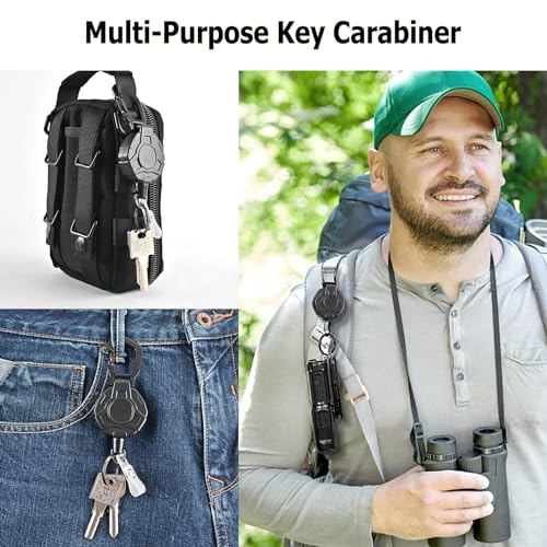 ZCOINS 2 Pack Retractable Keychain Heavy Duty Carabiner Badge Holder, ID Badge Holder Reel with Steel Retractable Cord, Outdoor Automatic Retractable Wire Rope Tactical Keychain Accessories for Men