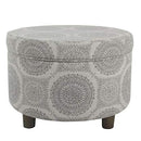 Homepop Home Decor | Upholstered Round Storage Ottoman | Ottoman with Storage for Living Room & Bedroom (Grey Medallion) 24.0 In. X 24.0 In. X 17.0 In.