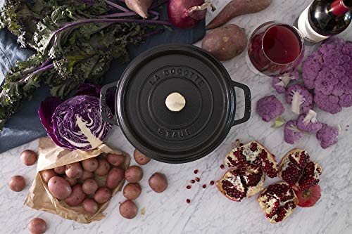 STAUB Cast Iron Dutch Oven 4-qt Round Cocotte, Made in France, Serves 3-4, Matte Black