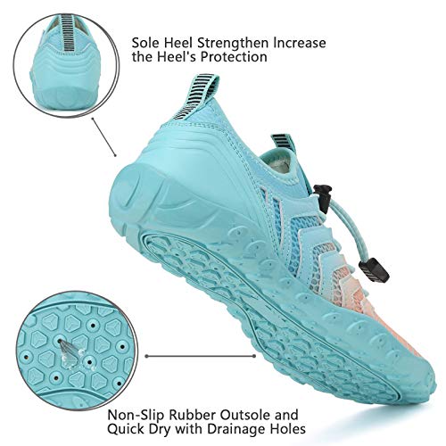 WateLves Water Shoes Mens Womens Beach Swim Shoes Quick-Dry Aqua Socks Pool Shoes for Surf Yoga Water Aerobics, G/Pink/Blue, 8.5 Women/7 Men