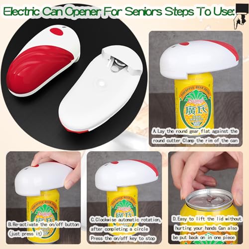 VEMJO Electric Can Opener For Kitchen One Touch Hands Free Automatic Can Opener Electric for Almost Cans Battery Operated Can Opener For Seniors and Arthritis Smooth Edge Food-Safe (Red)