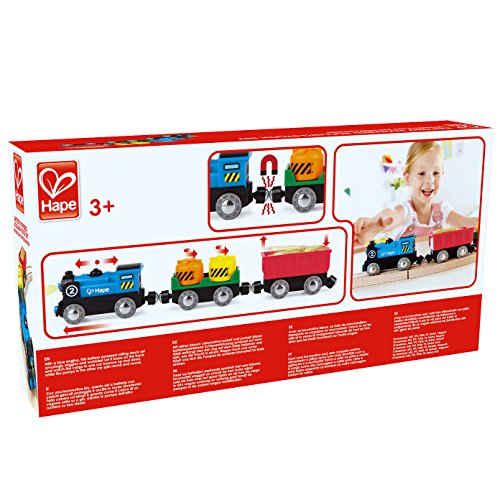 Hape Battery Powered Engine Set | Colorful Wooden Train Set, Battery Operated Locomotive with Working Lamp