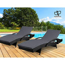 Gardeon Set 2 Sun Lounge Camping Chair Wicker Lounger Rattan Day Bed, Chaise Beach Chairs Outdoor Furniture Garden Patio Setting Pool Backyard, Cushion Armrest Adjustable Backrest Black