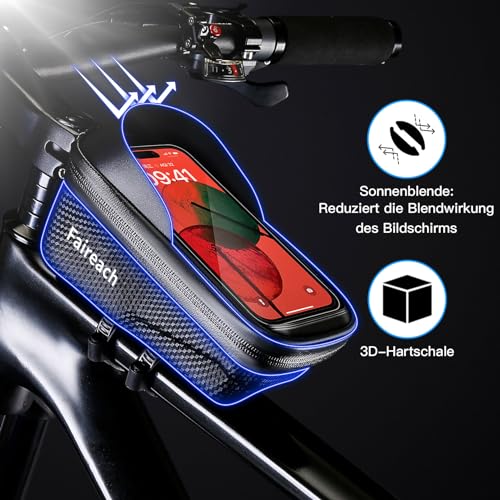 FAIREACH Upgraded Bike Handlebar Bag with Quick Release, Waterproof 3D Sun Visor Bike Frame Bag, Eva Bike Phone Mount Bag Support Touch Screen/Face ID and Rain Cover for Smart Phones 6.8''