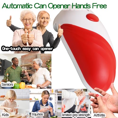 VEMJO Electric Can Opener For Kitchen One Touch Hands Free Automatic Can Opener Electric for Almost Cans Battery Operated Can Opener For Seniors and Arthritis Smooth Edge Food-Safe (Red)