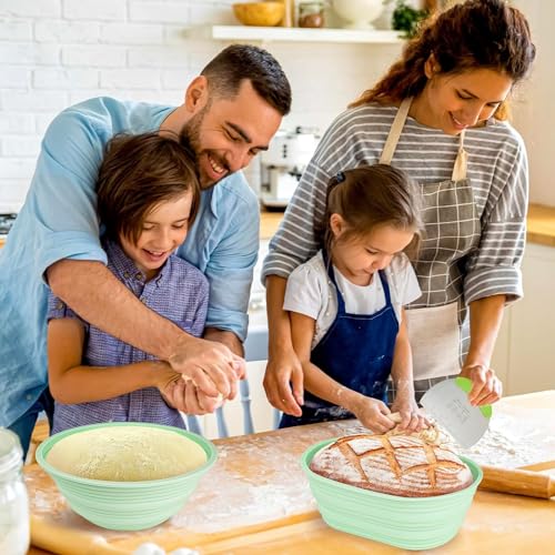 Generic Bread Proofing Basket Set, Silicone Sourdough Bread Baking Supplies, 22 cm Round & 25 cm Oval Sourdough Starter Kit Includes Essential Tools, Easy to Clean and Use