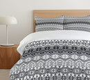 Ambesonne Grey Duvet Cover Set Twin Size, Nordic Snowflake Knit Patterns Scandinavian Motifs Traditional and Modern Print, Decorative 2 Piece Bedding Set with 1 Pillow Sham, Gray White Black