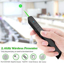 【300ft Long Control Range】 KNORVAY N75GBK Wireless Presenter with Green Light, Rechargeable PowerPoint Clicker Presentation Presenter Remote Laser Pointer, Support Hyperlink