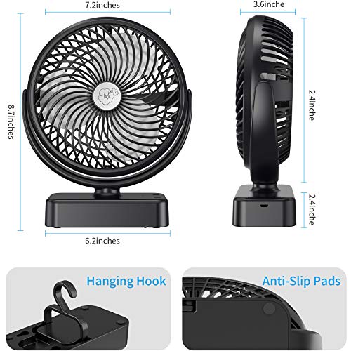 ZEBRE Portable Battery Camping Fan with LED Lantern - Rechargeable 5000mAh Battery Operated USB Desk Fan Kit with Hanging Hook for Tent Car