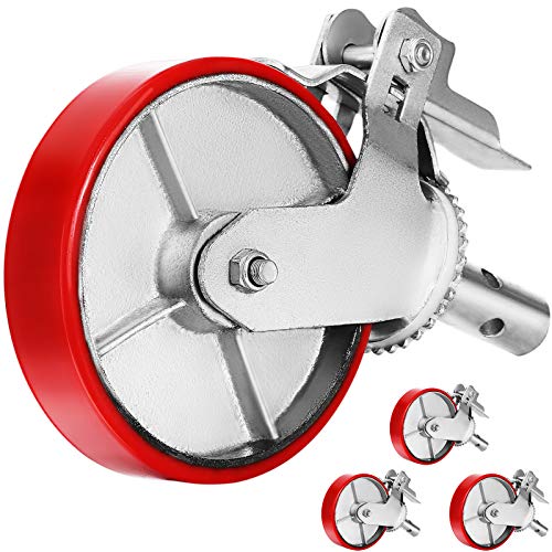 VEVOR Scaffolding Wheels Set, Heavy Duty 4-Pack 8" Scaffolding Casters, with 4400 Lbs Per Set and Locking Stem Casters with Brake, Polyurethane Replacement for Scaffold, Shelves, Workbench