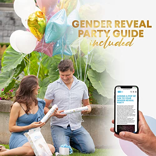 Gender Reveal Confetti Cannon 4 Pack (2 Blue 2 Pink) | Butterfly Confetti Popper and Powder Gender Reveal Smoke Bombs | Baby Gender Reveal Ideas, Party Celebration Firework Boy and Girl Color Stick