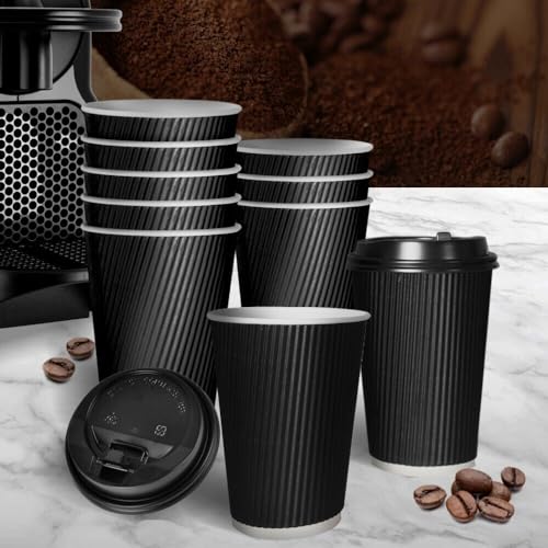 TAVICE Disposable Coffee Cups 8oz 12oz 16oz Bulk Takeaway Paper Triple Wall Take Away (12Oz 50 Pack)