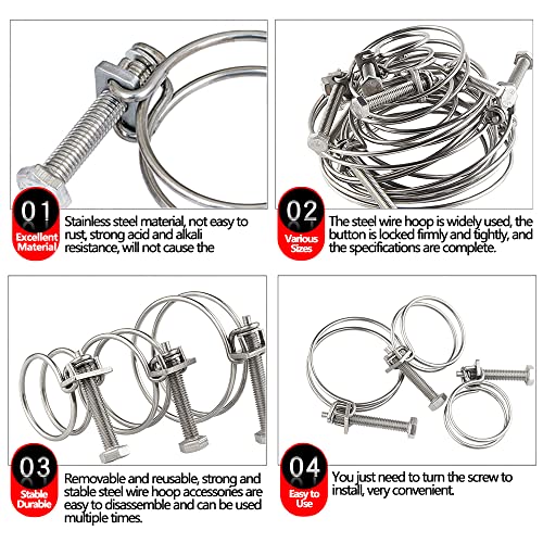 36-40mm Double Wire Hose Clamps, 201 Stainless Steel Hose Clips, Universal Plumbing Pipe Tube Fastener Adjustable Hose Hoop (Pack of 5)