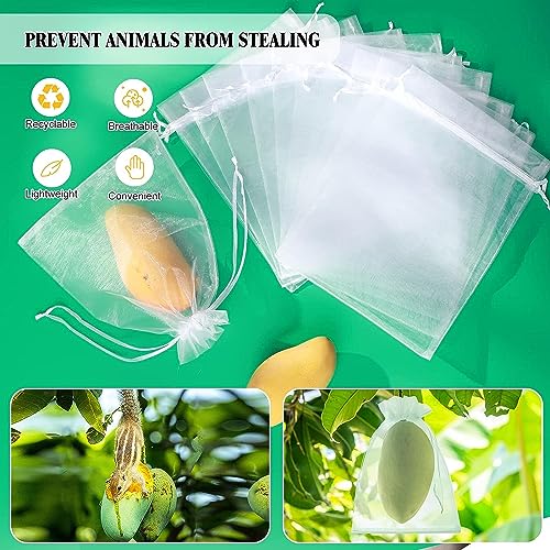 50 Pieces White Fruit Protection Bags- 17x23cm Fruit Netting Bags with Drawstring,Garden Fruit Cover Mesh Bag to Protect Plants from Pest Birds Squirrels (White)