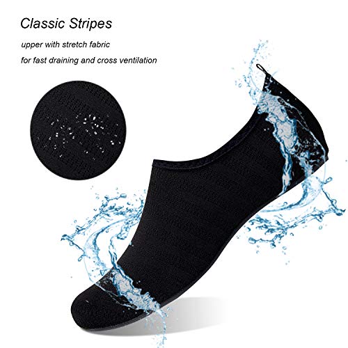WateLves Water Shoes for Womens Mens Barefoot Quick-Dry Aqua Socks for Beach Swim Surf Yoga Exercise New Translucent Color Soles, Stripe/Black, 3.5-4