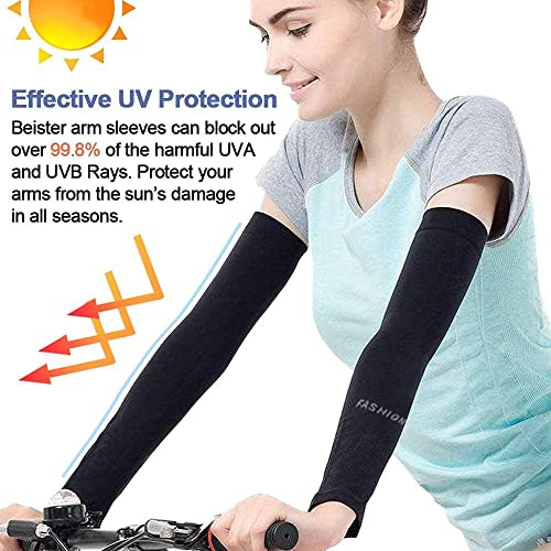 2 Pairs UV Protection Cooling Ice Silk Arm Sleeves, UV Sun Protection Compression Cooling Sleeves to Cover Arm Tattooing Driving, Golfing, Fishing, Cycling, Hiking, Doing Sports. (Black)