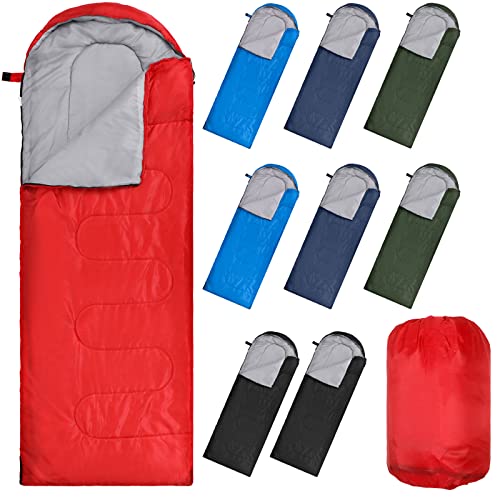 10 Pcs Camping Sleeping Bag for Adults Bulk 4 Season Cold Warm Weather Sleeping Bag Waterproof Lightweight Backpacking Sleeping Bag with Compression Sack for Camping Hiking Outdoor Travel (Multicolor)