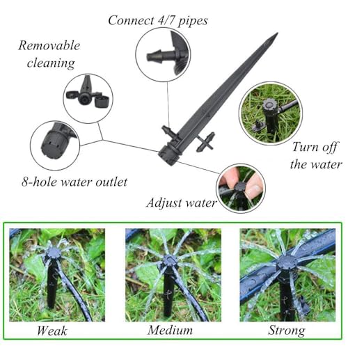 Kalolary 100 Pcs Irrigation System Drippers, 360 Degree Adjustable Irrigation Drip Emitters with Connector for 4mm/7mm Tube, Water Flow Irrigation Drippers Sprinklers for Flower Bed, Garden, Lawn