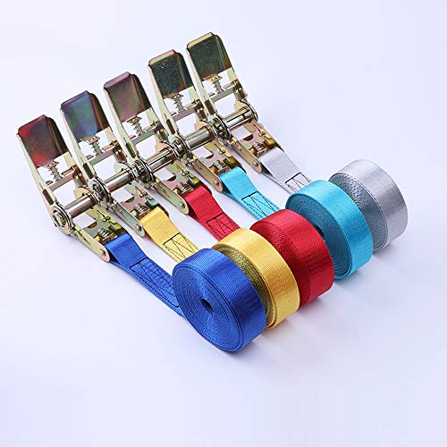 1-10M Ratchet Tie Down Strap with Metal Buckle 6 Colors Heavy Duty Tensioning Belt 800KG (Red, Yellow, Blue, Army Green, Black, Grey)