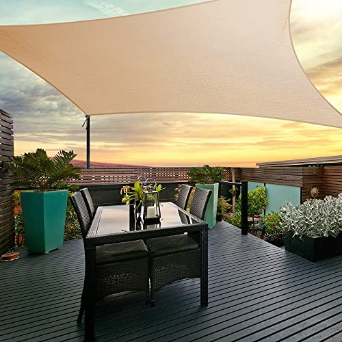 Instahut Shade Sail Rectangle 4 x 5m Sunshade Cloth Shadecloth Sun Block Outdoor Marquee Canopy Shelter Cover for Beach Pool Patio Backyard Lawn Garden Carport Fence Greenhouse, Beige 98% UV Blockage