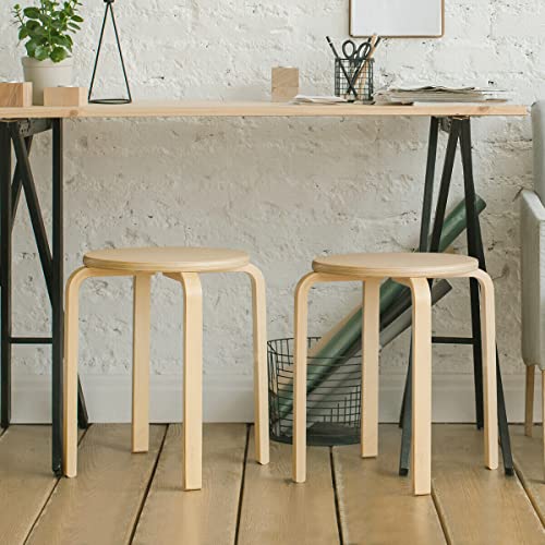 Giantex Set of 4 Round Stacking Stools, Solid Wood Dining Room Stool, Space-Saving Stackable Round Stool, Bar Stool 150 kg Load Capacity, Dining Chair Set of 4 for Living Room Kitchen Dining Room