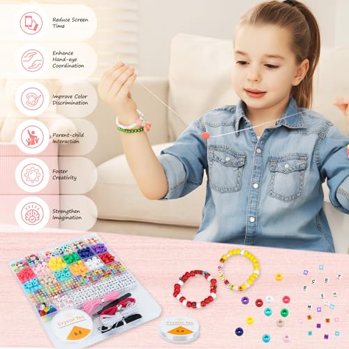 Clay Beads for Jewelry Making Kit, with Elastic String and Ropes, Including Pony Beads Alphabet Letter Beads Smiley Face Beads and Polymer Beads, Bracelet Making Kit for Girls and Adults