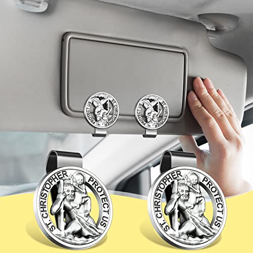 8 Pcs St Christopher Medal for Car Round Saint Christopher Visor Clip St Christopher Medal Clip Metal Saint Car Accessories Catholic Visor Bless Driving Safety Clip Religious Presents for Teen Driver