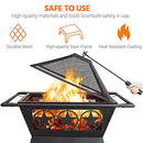 Yaheetech Fire Pit 32in Fire Pits for Outside Outdoor Fireplace Large Square Wood Burning Fire Pit Heavy Duty for Patio BBQ Camping Bonfire with Spark Screen, Mesh Cover, Poker