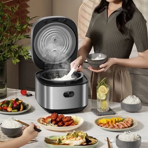 JOYOUNG Rice Cooker 8 Cup, 14 Menu Options Multi-Functional Rice Cooker Non-Stick Cooker Low Sugar Rice with Steamer, Keep Warm, LED Display, 4L, 860W