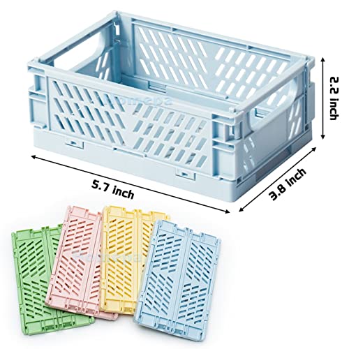 4Pcs Mini Foldable Desk Crates Storage Box, Plastic Stackable Table Basket Organizer , Mini Storage Baskets for Office Kitchen Bathroom(5.9 x 3.8 x 2.2 inch)