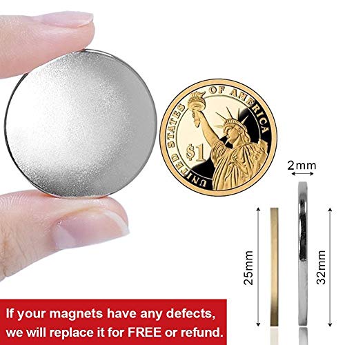 Strong Neodymium Disc Magnets with Double-Sided Adhesive, Powerful, Permanent, Rare Earth Magnets. Fridge, DIY, Building, Scientific, Craft, and Office Magnets, 1.26" D x 0.08" H - Pack of 20