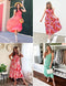 ZESICA Women's 2024 Bohemian Summer Floral Print One Shoulder Sleeveless Smocked Ruffle Tiered Beach Long Midi Dress, Brightpink, Medium
