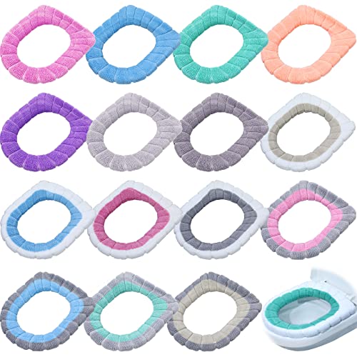 Reginary 16 Pcs Thicker Toilet Seat Cover Pads Bathroom Soft Toilet Seat Warmer Stretchable Washable Fibre Cloth Toilet Seat Cushion Cover Toilet Seat Cover, Easy Installation