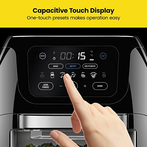 CHEFMAN Multifunctional Digital Air Fryer+ Rotisserie, Dehydrator, Convection Oven, 17 Presets Fry, Roast, Dehydrate, Bake, XL 10L Family Size, 1800W, Auto Shutoff, Large Easy-View Window, Black