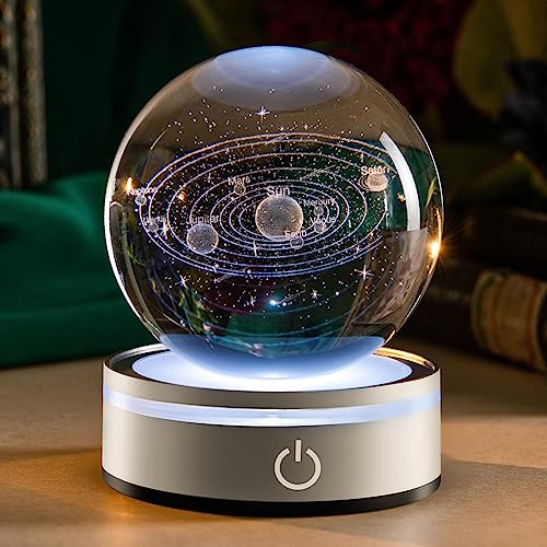 IFOLAINA 3D Solar System Crystal Ball Model Gift Space Astronomy Gift Planets Multicolor Universe Globe Ball Science Astrophysics Gift Night Light Kids Bedroom Adults Gift