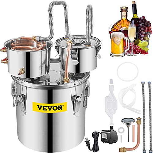 VEVOR Moonshine Still 3 Gal 12L Stainless Steel Water Alcohol Distiller Copper Tube Home Brewing Kit Build-in Thermometer for DIY Whisky Wine Brandy, 3GAL, Sliver 3 pots