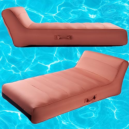 Upholstered Stylish Pool Float Lounger Recliner, Large Floating Chair & Backrest, Heavy Duty Lake, Beach, Adults & Kids - Comfortable Tube, Durable Water Floaty Tanning Lounge - Terracotta