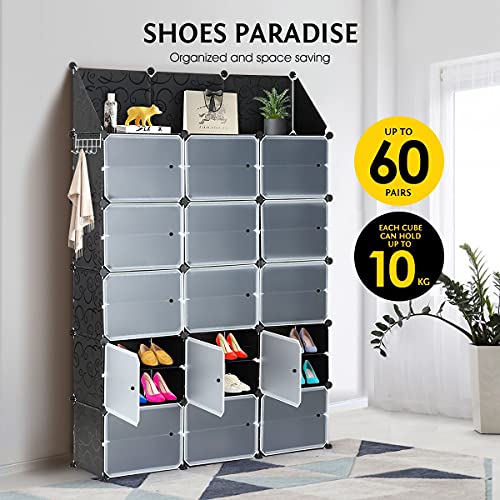 60 Pairs Stackable Shoe Storage Box Organiser Cube DIY Shoe Cabinet Rack Shelf 30 Tier Black