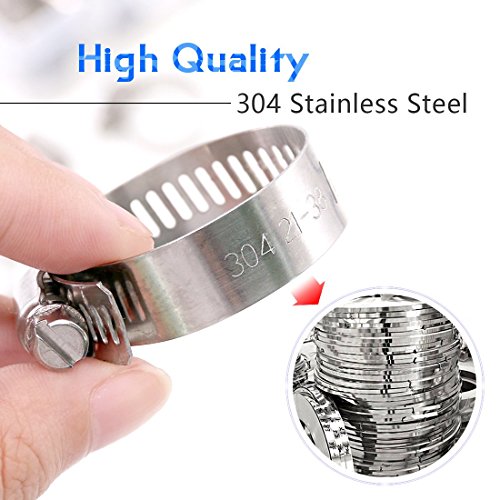 Swpeet 60Pcs Assorted Sizes Hose Clamps Kit 304 Stainless Steel Adjustable 6-38mm Range Worm Gear Hose Clamp Perfect for Plumbing Automotive and Mechanical Applications