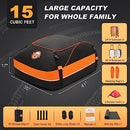 Car Rooftop Cargo Carrier Roof Bag, 15 Cubic Waterproof Soft Shell Roof Top Cargo Carrier Box for All Cars with or Without Luggage Rack - Protective Mat, Safety Hooks, Tie-Down Straps and Storage Bag