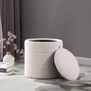 HomePop Storage Round Ottoman|Homepop Home Décor|Upholstered Round Velvet Foot Rest Ottoman - Cream Boucle