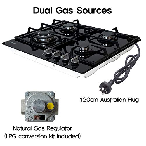 GASLAND chef Gas Cooktop 4 Burners Built-in Gas Hob Black Tempered Glass Finish Gas Cooker Stove NG LPG 60CM