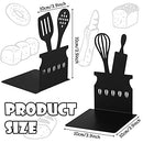 Black Kitchen Bookends 5.9 x 3.9 x 3.9 Inch Spoon Decorative Cookbook Metal Book Ends with Non-Slip Mat Metal Cookbook Storage Books Stoppers Metal Kitchen Cookbook Holder for Shelves Kitchen Book