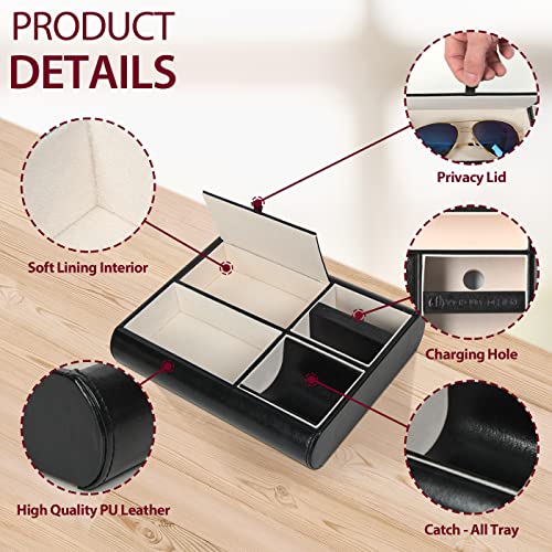 Jack Cube Valet Tray Leather, Desk or Dresser Organizer, Catch-all For Keys, Phone, Wallet, Coin, Jewelry, and More (26.26 x 5.5 x 20.8 cm) - MK158