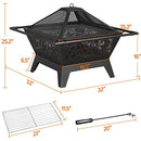 Yaheetech Fire Pit 32in Fire Pits for Outside Outdoor Fireplace Large Square Wood Burning Fire Pit Heavy Duty for Patio BBQ Camping Bonfire with Spark Screen, Mesh Cover, Poker