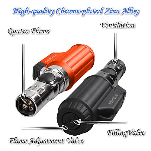 DOMINOX 2 Pack Torch Lighters,4 Jet Flame Butane Lighter,Refillable Windproof Lighter for Gift Grill BBQ Camping (Butane Gas Not Included)